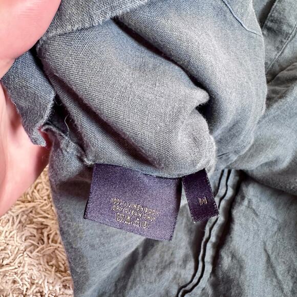 Techin New York Navy Linen Short Sleeve Button Up Shirt Made in USA Mens Size M - Picture 8 of 10